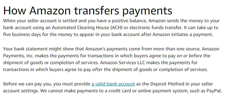 Opis przekazywania wypłat sprzedawcom w Amazon