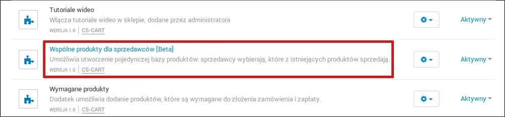 Dodatek Wspólne produkty dla sprzedawców na liście dodatków