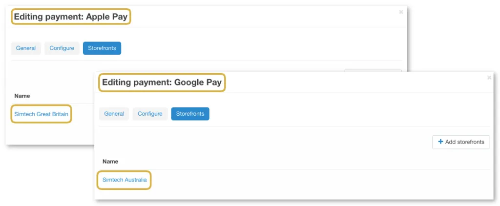 Apple Pay i Google Pay przypisane do różnych storefrontów
