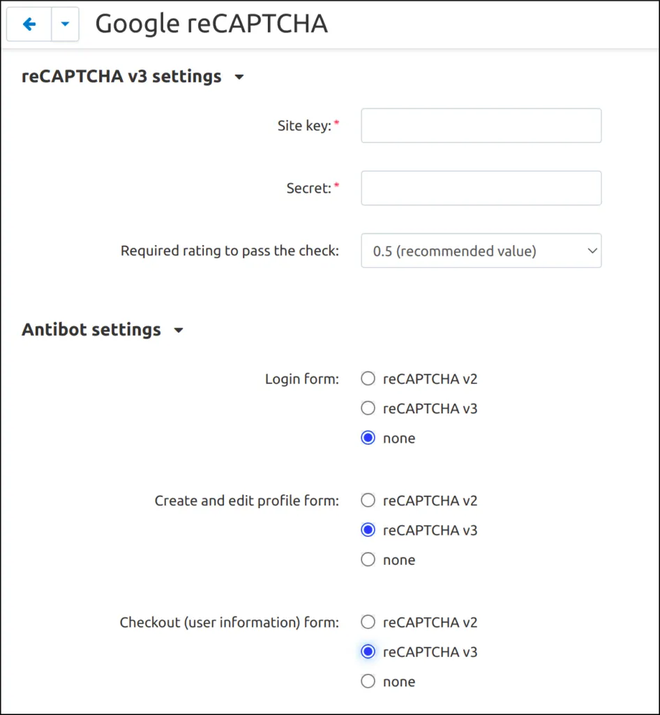 Ustawienia kluczy i formularzy w dodatku Google reCAPTCHA