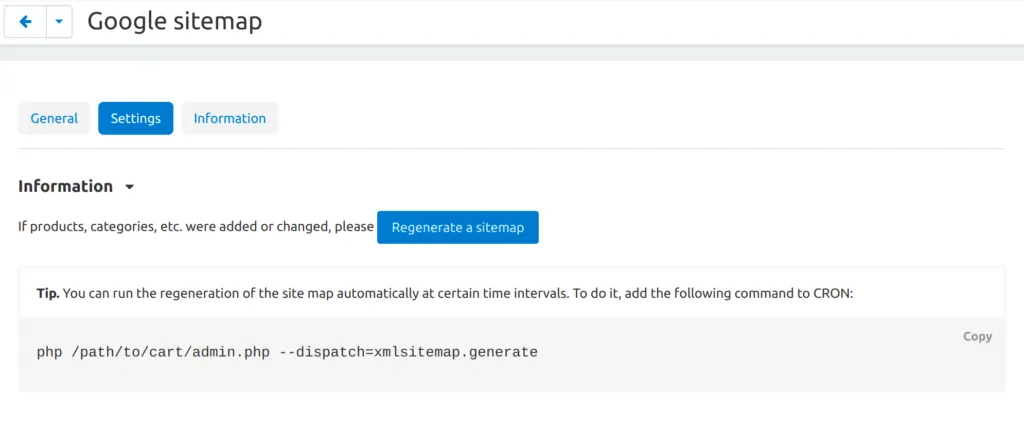 Ustawienia dodatku Google sitemap z komendą CRON do regeneracji mapy