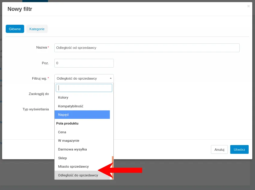 Tworzenie filtra produktów według odległości do sprzedawcy