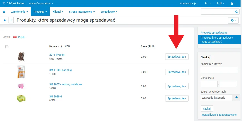Przyciski Sprzedawaj ten przy wspólnych produktach w panelu sprzedawcy